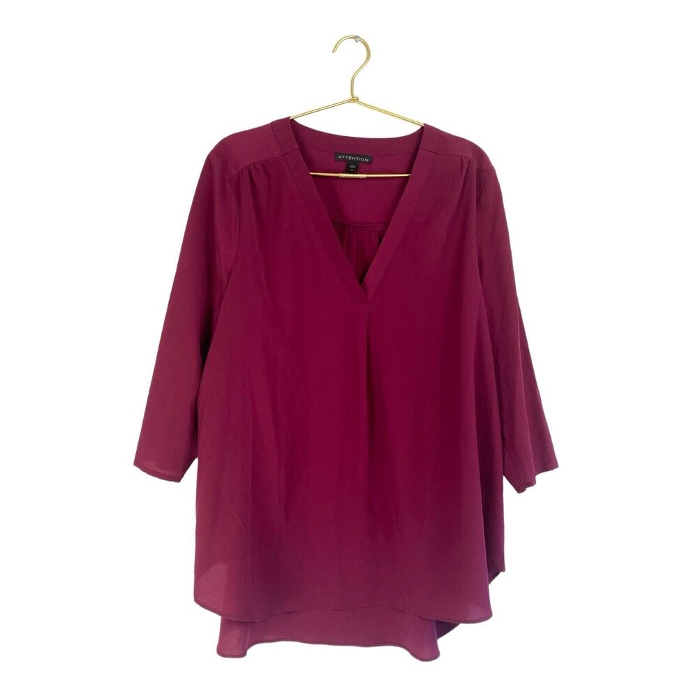 Attention Women's XL Maroon V Neck Blouse Pullover Business Casual Light 0064